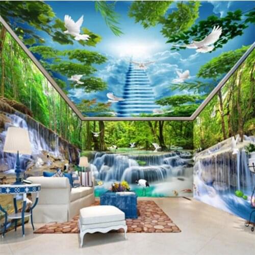 Beibehang whole house waterfall landscape art painting wallpaper living room sofa bedroom TV background 3D mural papel de parede