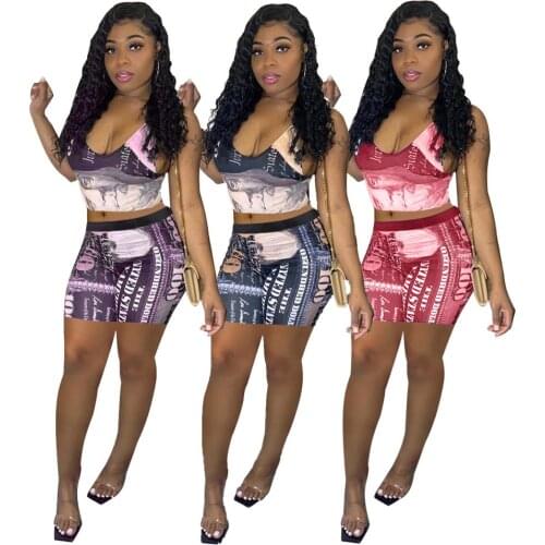 Two Pieces Sexy Outfits Dollar Printed Sleeveless Tank Vest Crop Tops+Skinny Tight Mini Shorts Running Yoga Workout Short Pants