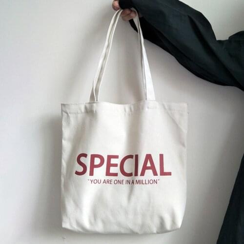 Korean Canvas Shoulder Bag Fashion Letters Print Tote Shipping Bag Beige Cotton Cloth Handbag Books Bag For Women Ladies Student
