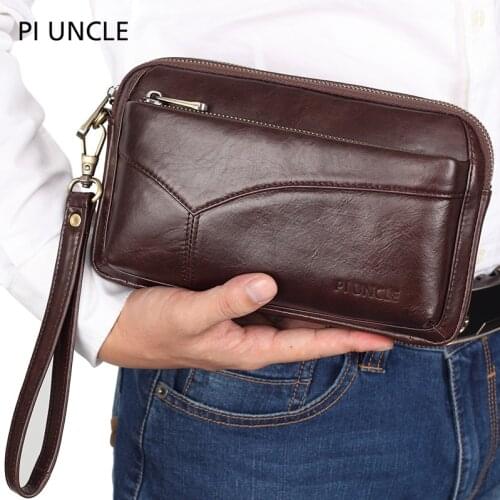 High Quality Men Clutch Wrist Money Bags WalletCowhide for Men Business and Purse Outdoor Coin Card Poucht Holder Bag