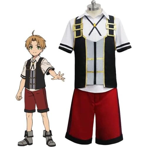 Jobless Reincarnation Costume Rudeus Greyrat Cosplay Wig Mushoku Tensei Costumes Rudeus Headgear Unisex Uniform Suit