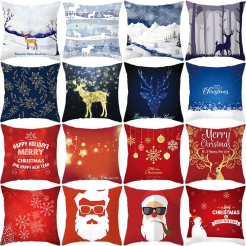 Red Throw Pillow Covers Christmas Elk Deer Tree Printed Sofa Cushion Hugging Pillow Case Christmas Decoration For Home Xmas Gift