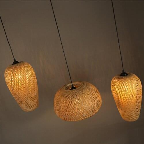 Creative Bamboo Woven Art Pendant Lights Study Tea House Restaurant Dining Room Kitchen Hanging Lights Wooden Artwork Decor Lamp