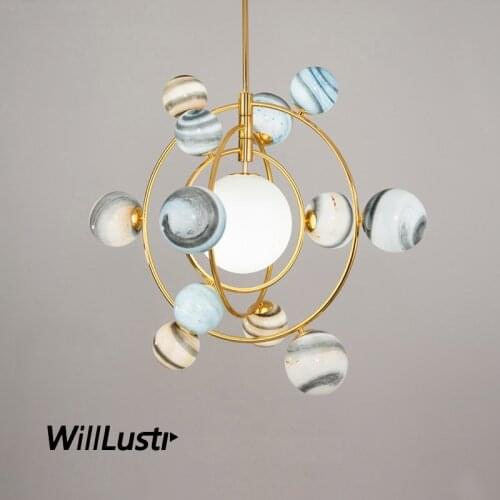 Creative Glass Galaxy Pendant Light Luxury Iron Suspension Lamp Hotel Study Living Room Kids Bedroom Modern Planetary Lighting