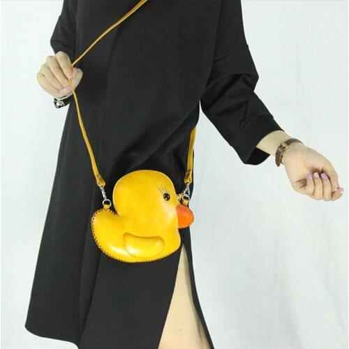 Fashionable Leather Zero Wallet Manual Vegetable Tanned Tree Lamb Leather Single Shoulder Messenger Womens Bag Cute Yellow Duck