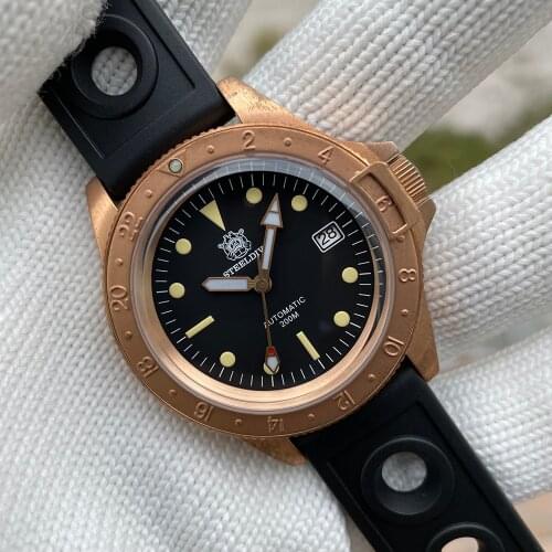 STEELDIVE Brand New Design SD1966S Bronze Bezel C3 Green Luminous NH35 200M Sapphire Glass Automatic Mens Bronze Diver Watches