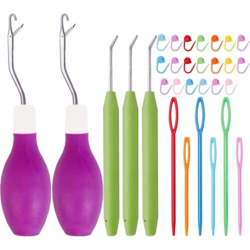 Nonvor 31pcs Crochet Needles Kit Knitting Needles Set Soft Handle DIY Needle Arts Craft Stitch Markers Sewing Tools