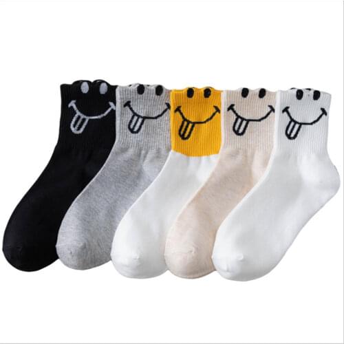 New Pile of Socks Women Fashion Trend Bright Color Smiley Face Socks Personality Ladies Harajuku Ing Socks
