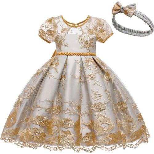 2020 new baby dress bow golden lace princess