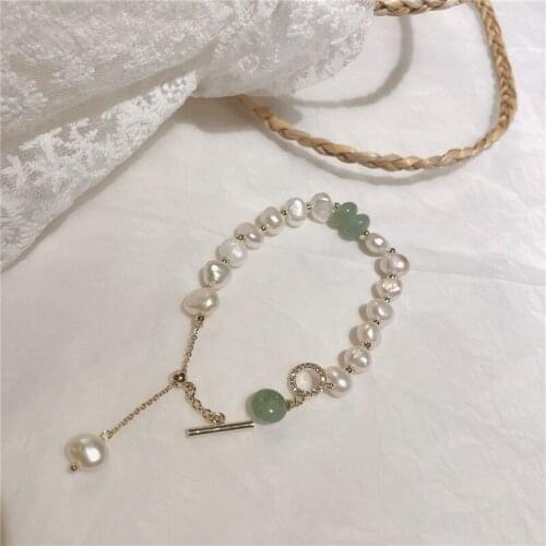 Korean Style New Freshwater Pearl Handmade Bracelet Baroque Boutique Gold-Plated Natural Stone Pull Creative Bracelet