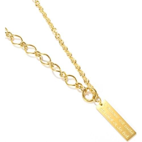 Yobest Trendy Womens Layer Bar Choker Necklace Love Words Engraving Gold Color Stainless Steel ID Collar