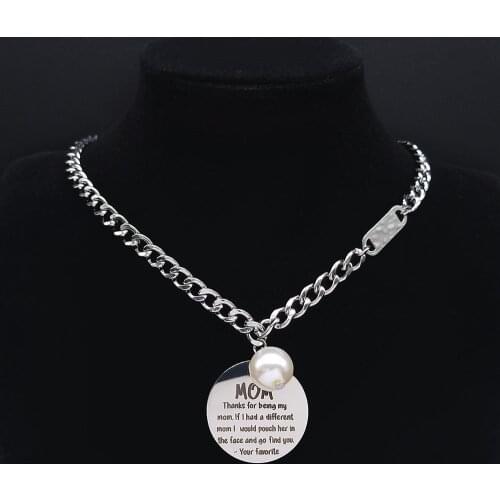 2021 Hip Hop Family Mom Stainless Steel Pearl Statement Necklace Silver Color Chain Necklace Jewelry acero inoxidable N104S01