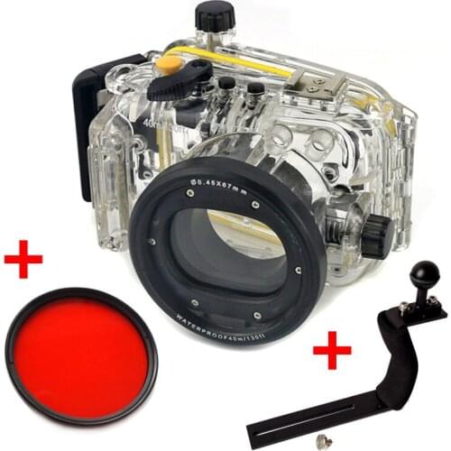 40 meters 130ft Underwater Waterproof Housing Diving Camera Case for Canon S110 Camera With 67mm Red filter + Arm Handle Bracket