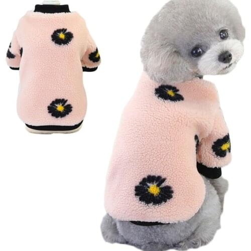 Fleece Soft Dog Hoodie Coat Winter Daisy Pattern Turtleneck Windproof Warm Cat Pet Clothes Sweatshirt Sweater For Small Dogs Pug