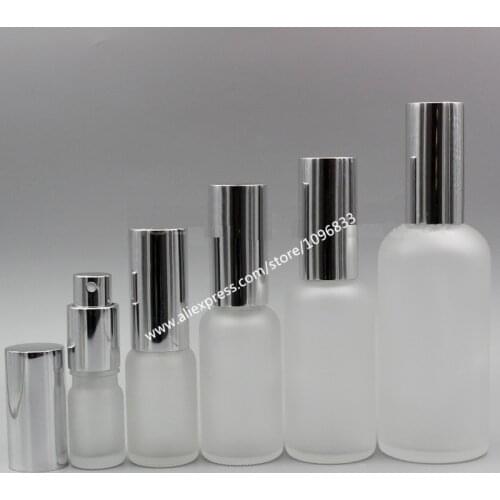 5ML 10ML 15ML 20ML 30ML Frosted Glass Bottle Spray Atomizer Lotion Pump Silver Cap Empty Essential Oil Packing Bottles,25 Pieces