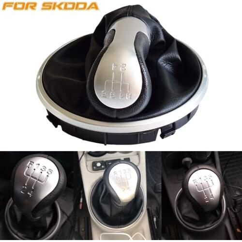 Black PU Leather Car Gear Manual Shift Stick Knob Lever With Gaiter Boot Cover For Skoda Fabia 2 MK2 2007-2010/Roomster 06-10