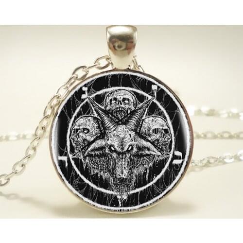 Satanism Pendant Necklace Leviathan Seal Baphomet Necklace Fashion Chain Mens Ladies Glass Pendant Mens Jewelry