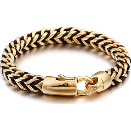 58g weigh 8mm 8.66'' Vintage Gold Solid Stainless Steel Rope Figaro Chain Bracelet Classic Hip-Hop Jewlery for Women Mens
