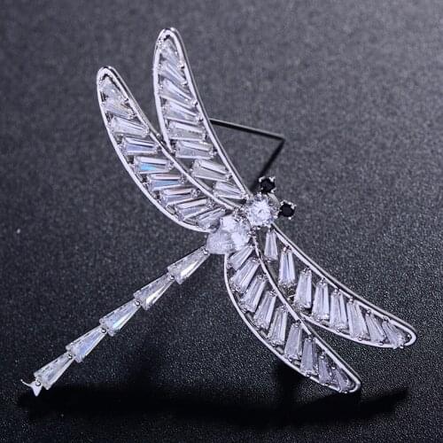 Fashion AAA Zircon Insect Dragonfly Brooches for Women Large Cute Gold/Silver Color Brooch Pin Dress Coat Accessories Christmas