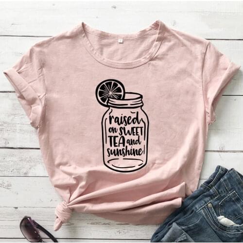Raised On Sweet Tea And Sunshine T-shirt Aesthetic Graphic Mason Jar Tee Shirt Top Fashion Women Summer Beach Vacay Tshirt