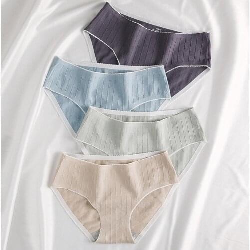 Women Ribbed Striped Stretchy Seamless Solid Color Briefs Underwear Panties Spandex Cotton Hand Wash Stretchy Lace Comfortable