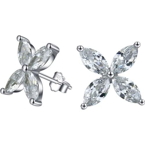 ANZIW Fashion 925 Sterling Silver Marquise Cut CZ Earring Silver Leaves Stud Earring Women Engagement Wedding Party Jewery Gifts
