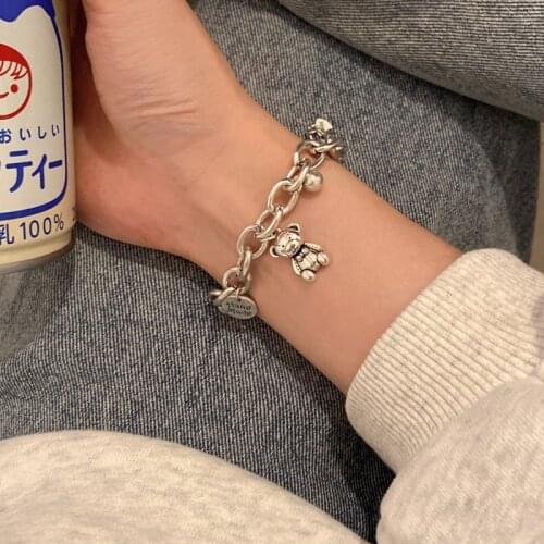 925 Sterling Silver Handmade Vintage Round Bead Bear Charm Bracelet &Bangle For Women Wedding Luxury Jewelry SL031