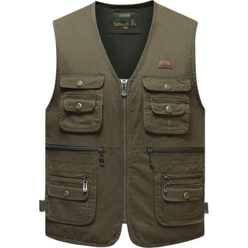 Classic Summer Men Vest Cotton Button Multi Pocket 5 Colors Sleeveless Jacket With Many Pockets Solid Size 5XL Travel Waistcoat