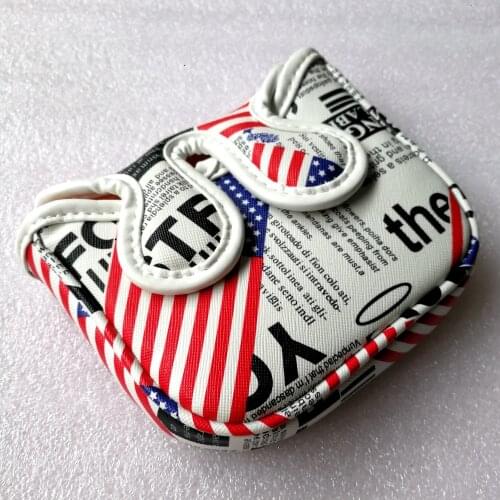 1pc USA Flag 2ball Magnet Golf Square Mallet Putter Head Cover for Center Shaft Putters