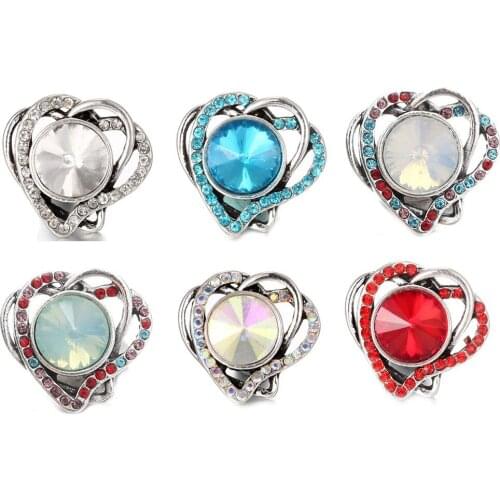 10pcs/lot New Snap Jewelry Rhinestone Love heart 18mm Snap Button Fit Snap Bracelet Bangles Women Button Jewelry