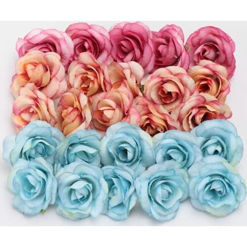 10Pcs New 4cm Silk Artificial Rose Flower Head Bouquet Wedding Decor Party Home decoration DIY wreath Scrapbooking Crafts Gift