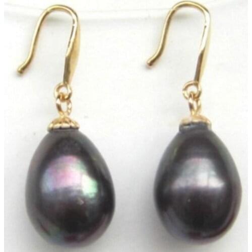 11-13MM AAA black SOUTH SEA PEARL DANGLE EARRING 14k/20 GOLD