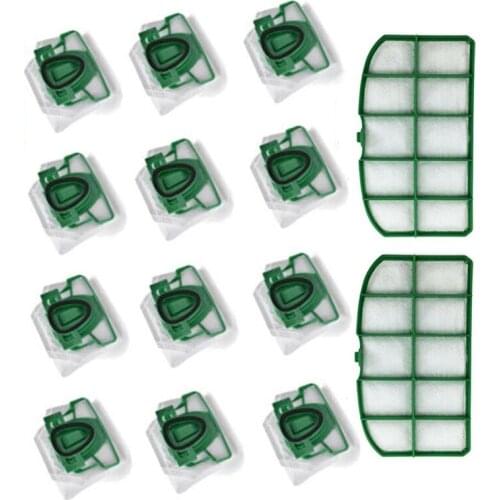 12 Vacuum Cleaner Bags + 2 Motor Protection Filters for Vorwerk Kobold VK200 VK Dust Bags Filters Replacement Sweeper