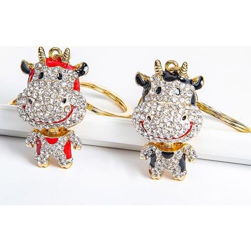 2021 Car Keychain Rhinestone Crystal Lovely Cow Keychain Keyring For Car Handbag Fashion Charm Key Holder Mini Keyrings