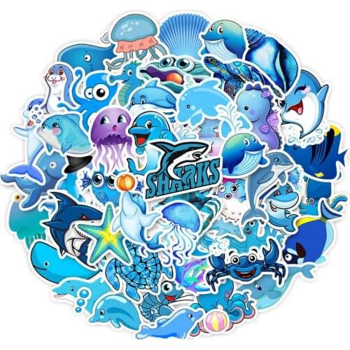 49pcs/set Waterproof Super Cute Ocean Animals Stickers For Car Laptop Phone Bicycle Skateboard Gift Mixed Decal For NoteBook