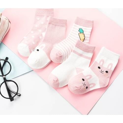 5Pairs/lot Childrens Baby Cotton Spring and Autumn Cartoon Cute Sports Socks Kids Newborn Toddler Girls Boys Animal Emboidered
