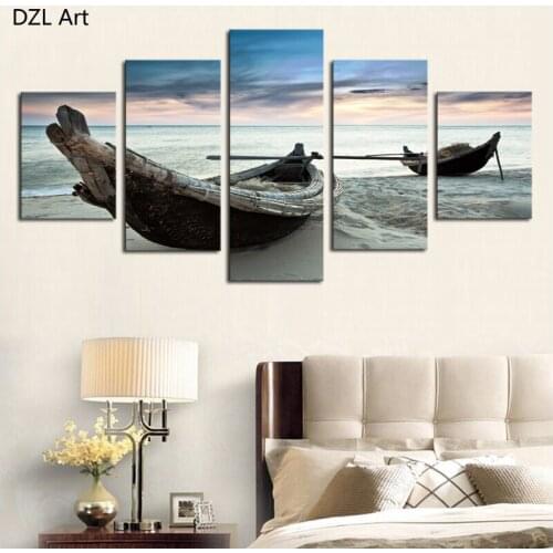 Unframed 5 Piece The Ocean Ship Seascape Modern Home Wall Decor Canvas Picture Art HD Print Painting On Canvas For Home Decor