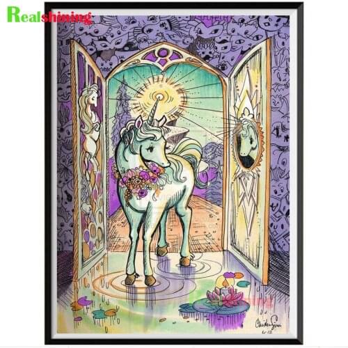 Diamond Embroidery Cartoon Unicorn Cross Stitch Full Diamond Painting Fantasy Door Mosaic Needlework Rhinestone Decor Art N1732