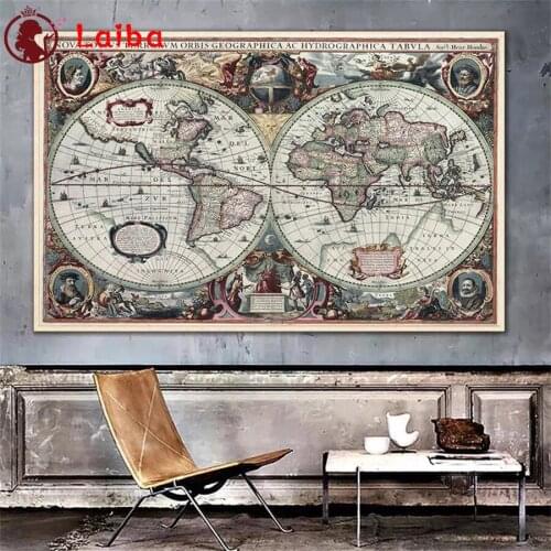DIY Diamond Painting Hot selling home art retro world map Diamond Mosaic Full Drill Square Cross Stitch Handmade Hobby