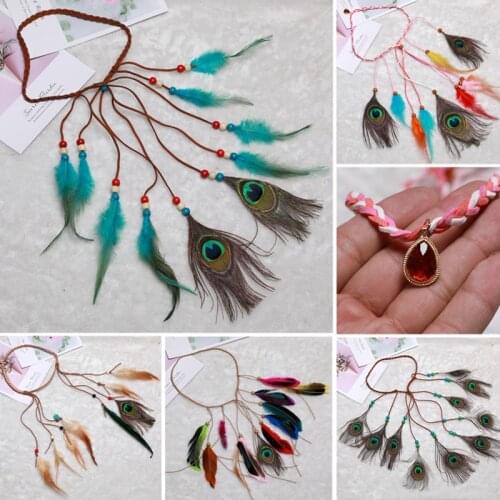 Bohemian Hippie Headband Dream Catcher Feather Headdress Fashion Peacock Feather Headbands Hair Accessories