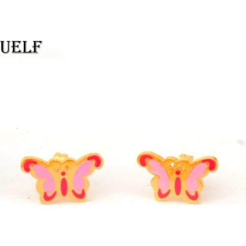 Uelf Enamel Earring Gold Lovely Stainless Steel Earrings Animnal Butterfly Stud Earrings for Women Kids Jewelry Christmas Gift