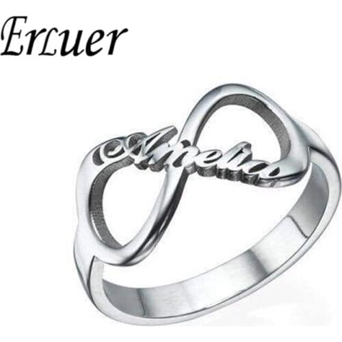 ERLUER Silver Plated Infinity Letter Round Finger Rings For Women girls Engagement Jewelry Bowknot F Love Gifts Ring