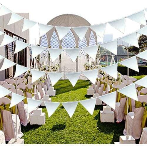 10M 36 Flags White Pennant Non Woven Fabric Bunting Flags Wedding Party Decoration Banner Home Bridal Shower Bunting Garland