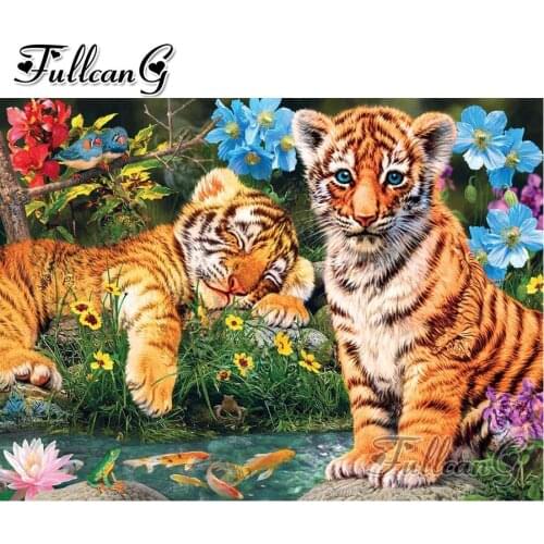 FULLCANG Diamond Embroidery Naughty little tiger 5D DIY Diamond Painting Full Square Round drill Mosaic Animal Decoration FC2060