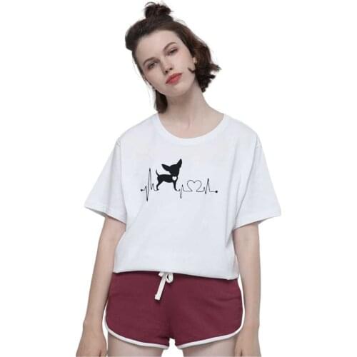 Heartbeat Chihuahua Dog Lovers cotton T Shirt Heartbeat Paw Dogs Tshirt for women Short Sleeve Cotton Top Tees Harajuku