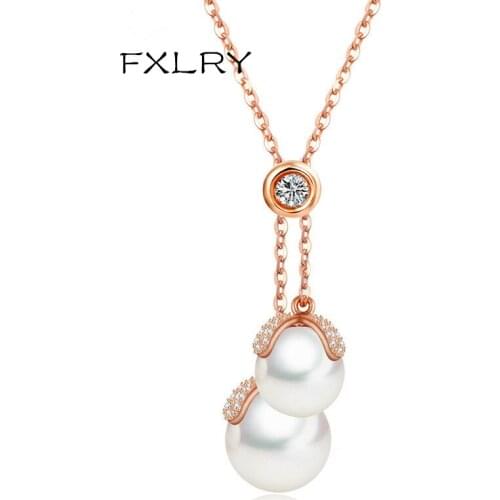 FXLRY New Design Elegant Rose Gold /White Color AAA Cubic Zircon Pearl Necklace For Women Fashion Jewelry Accessories