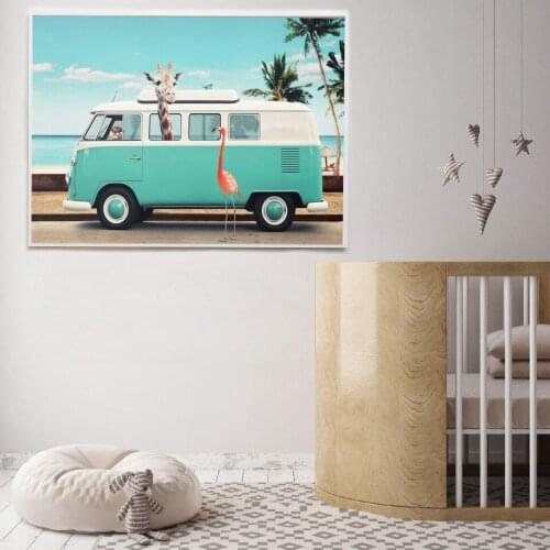 Animals On the Roads Children Art Canvas Print and Poster Surfing Giant Giraffes Photo Picture Color Otter Wall Art Home Decor