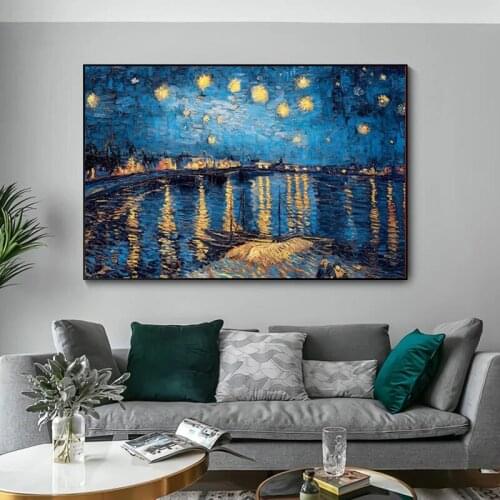 Van Gogh Starry Night Canvas Painting Replica on The Wall Impressionist Starry Night Modern Art Pictures for Living Room Decor