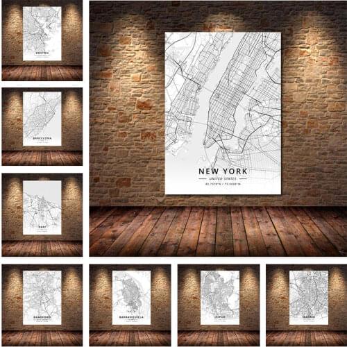 Boston Istanbul Madrid San Francisco Seoul Taipei City Maps Canvas Painting Vintage Kraft Posters Coated Art Prints Home Decor