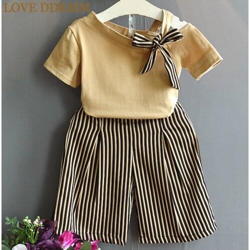 LOVE DD&MM Girls Sets 2021 Summer New Childrens Clothing Girl Western Style Fun Bow Strapless T-Shirt + Wide Leg Pants Suit